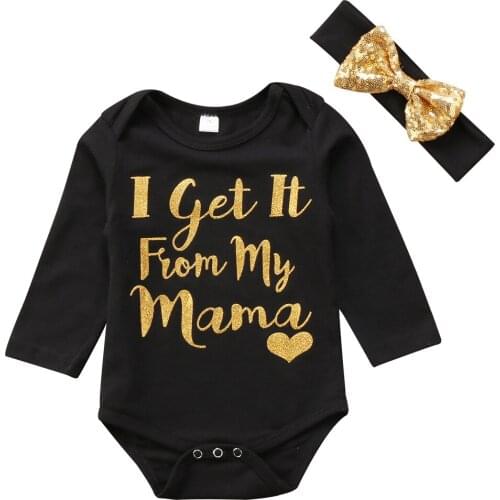 Baby Bodysuit Newborn Kid Baby Girls Long Sleeve Letter Bodysuit Jumpsuit +Headband 2pcs Outfit Clothes Size 0-24M