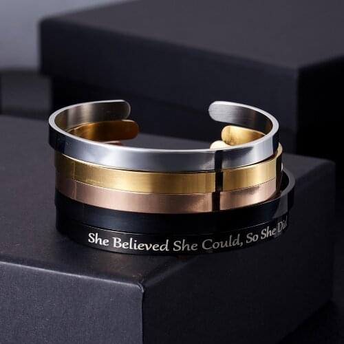 1PC 3Colors Stainless Steel Personalized Character Name Engraved Custom Cuff Bangle&Bracelet Anniversary Gift For Lover Friend