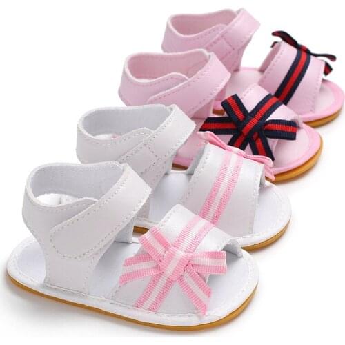 2019 summer 0-1 girl baby princess shoes rubber sole non-slip baby ribbon butterfly knot toddler shoes