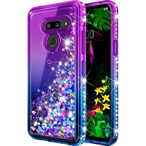 For LG G8 ThinQ Case lovely quicksand Bling cute Sequin Glitter Diamond Hard Clear Back Shockproof anti-drop Cover
