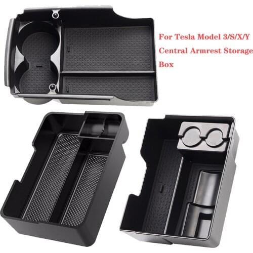 For Tesla Model 3/S/X/Y Auto Accessories Car Central Armrest Storage Box Black Auto Container Glove Organizer Case Cup Holder