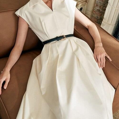Temperament Retro Hepburn Waist Dress Office Lady Elegant Dress With Belt