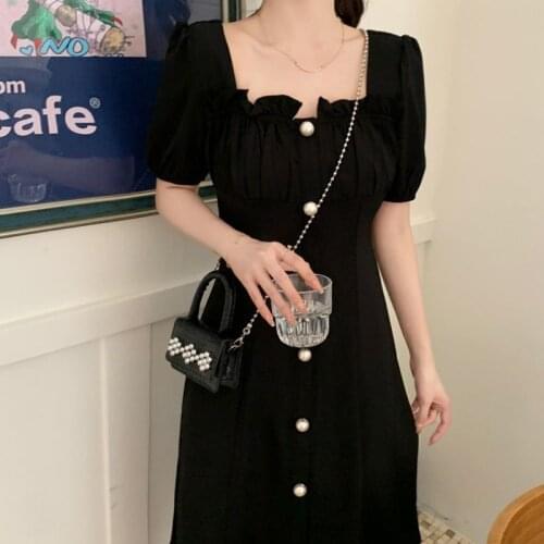 France Vintage One-piece Dress Women Black Elegant Party Midi Dresses Summer 2021 Red Slim Korean Style Designer Clothing