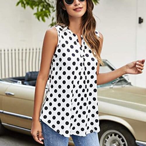 Polka Dot Casual Slim Long V-Neck Woman T-Shirts Plant Flower Sleeveless Vest Top Summer Streetwear Shirts For Woman Tshirts