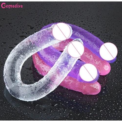 Flexible Soft Jelly Vagina Double Dildo Anal Masturbator Lesbian Double Ended Dong Penis Artificial Penis Anal Sex Toy for adult