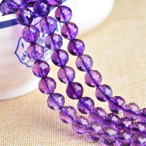 Faceted High Quality Cultured Amethyst Beads Round with 128 Facets 6mm-10mm NOT Dyed 13.5 Inch Strand ZJ16