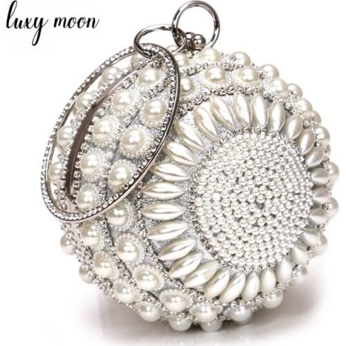 Fashion Round Shaped Female Clutch Bags Full Pearls Beaded Rhinestone Women Clutch Bag Luxury Wedding Purse Mini Handbags ZD1232