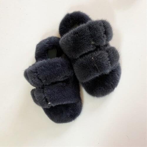 Summer Childrens Mink Fur Indoor Slippers Fluffy Plush Flat Slippers Cute Kids Furry Sandals Casual Slippers Baby Shoes