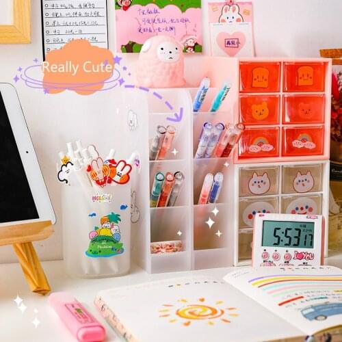 4 Grid Oblique Insertion Large Capacity Desk Pen Holder Pencil Makeup Storage Box School Office Desktop Organizer Stationery
