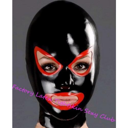 Latex Hood Open Mouth and Rising Eyes for Catsuit Handmade Rubber Mask Club Wear Halloween Costumes for Women