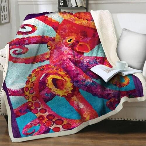 Cartoon Blanket Sherpa Fleece easy wash Blankets Ocean World Octopus print Quilt cover Bedding anime throw blanket Home Textiles