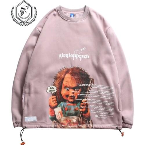 Men Fashion Fleece Heavyweight Casual Print Loose Hip Hop Sweatshirts