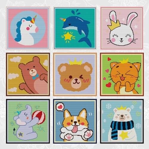 Cute Little Animals Series Cross Stitch Kits 11CT Printed Fabric 14CT Counted Canvas DMC Chinese Cross-stitch Embroidery Sets