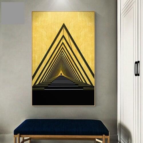 Nordic Golden Mountain Wall Art Canvas Painting Prints Abstract Geometric Building Posters for Living Room Morden Home Decor