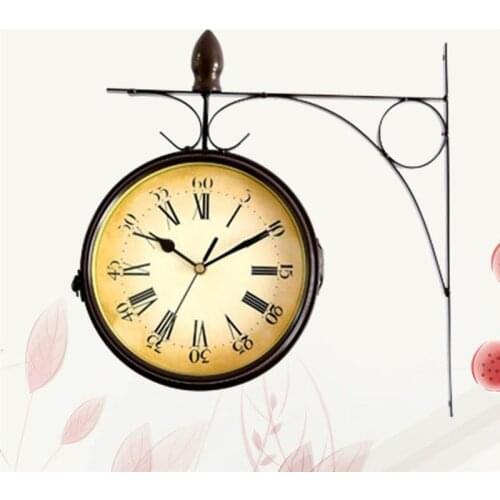 Wall Clock European Style Retro Nostalgic Clock Double-sided Station Clock Wall Clock Home Creative Clock Iron Wall Clock