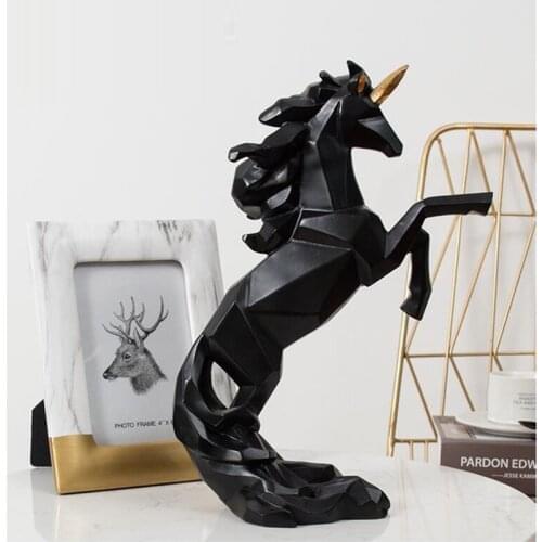 NORDIC MODERN ORIGAMI UNICORN FIGURINE ART SCULPTURE HANDICRAFT RESIN ANIMALS STATUES SIMPLE HOME DECORATION COUPLES GIFT R2547
