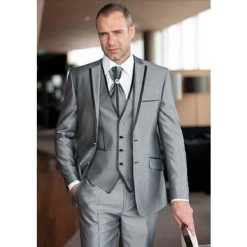 New Grey Wedding Men Suit Latest Design Groom Tuxedo Masculino Trajes De Hombre Blazer 3Pieces(Jacket+Pants+Vest+Tie)
