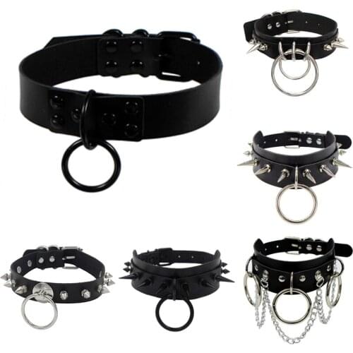 Black Spike choker collar Punk Gothic PU Leather Adjustable Choker Necklace Neck Collar Rock Choker Necklaces harajuku