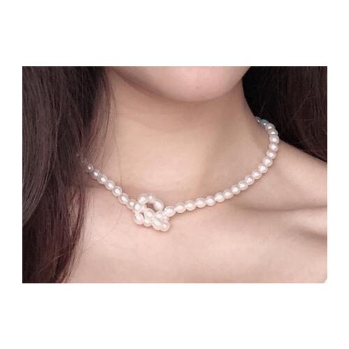 New Favorite Pearl Jewelry 6-7mm Rice White Real Pearl Choker Necklace Chain Gold Clasp Natural Freshwater Women Jewelry