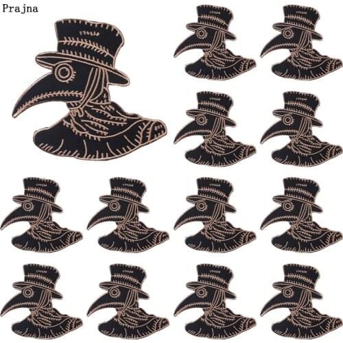 Prajna 10 PCS Black Bird head Mask Plague Doctor Embridered Patches For Clothing Wholesale Patch Iron On Patches On Clothes