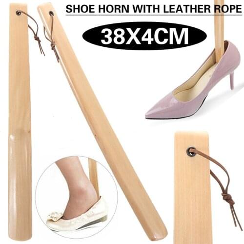 Craft Wooden Shoe Horn Dutch Wood Long Handle Lifter with Hanging Rope 38cm Home Long Handle Durable