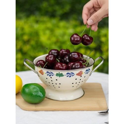 Sweet Floral Table Fruit Plates Drain Basket for Food Vegetables Kitchen Salad Bowl Dessert Dishes for Restaurant Tableware