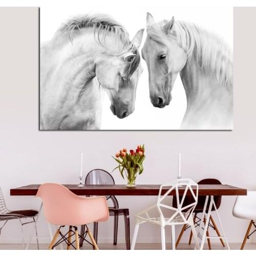 Animal White Wild Horses Modern Poster Canvas Print Farmhouse Wall Art Picture Home Living Room Decoration Painting