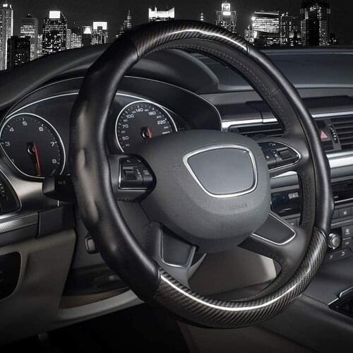 Carbon fiber Sport Massage Car Steering Wheel Cover Non-slip Grip Cool Breathable Light Leather Universal Fits Most Car Styling