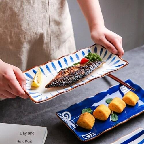 Japanese style Hefeng sushi plate rectangular plate household creative ceramic tableware dish fish plate snack plate