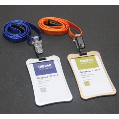 Ultra-thin Aluminum Alloy ID IC Card Holders Badge Holder for with 1.0CM Polyester Separable Safety Lanyard