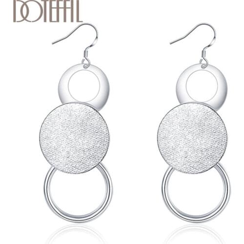 DOTEFFIL 925 Sterling Silver Matte Geometric Multicycle Earrings Charm Women Jewelry Fashion Wedding Engagement Party Gift