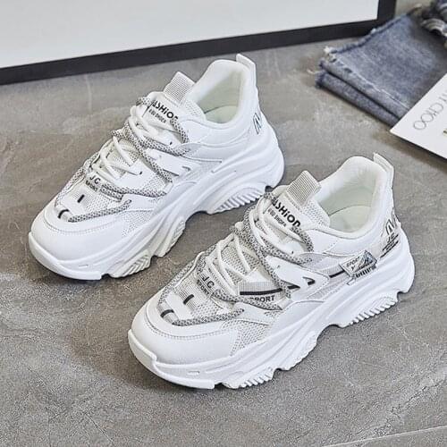 Womens Chunky Sneakers 2021 Platform Sports Shoes Thick Sole White Sneaker Vulcanized Casual Running Shoes Tennis Female Basket