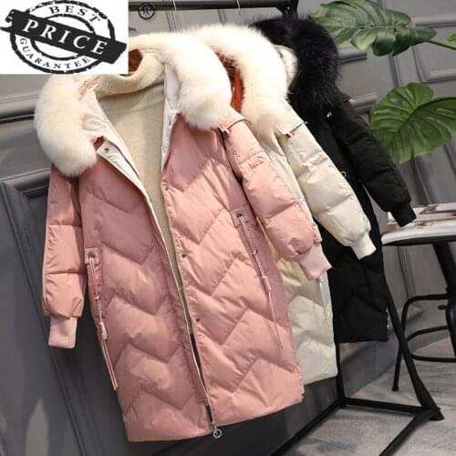 Jacket Womens Down Woman Down Coat Female White Duck Down Jackets Winter Parkas Big Faux Fur Hooded Coats Mujeres Abrigos 1201