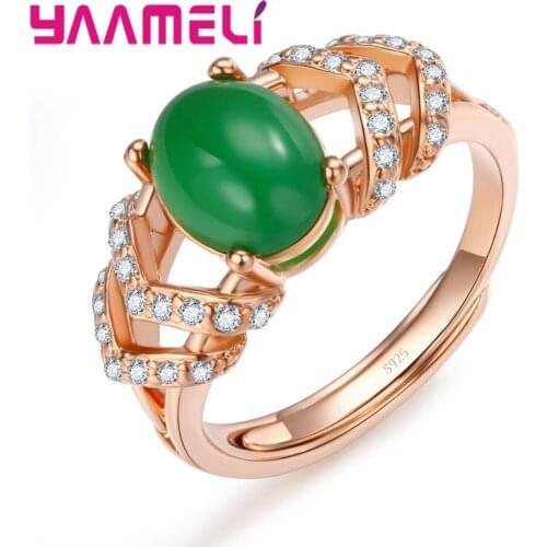 Vintage Green Stone Rose Gold Elegant Ring For Women With Top Quality Cubic Zircon Hot Sale Jewelry Support Dropship