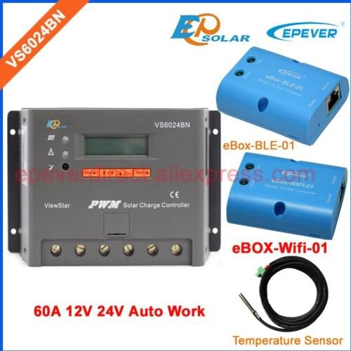 24V 60A VS6024BN LCD display PWM New series solar controller bluetooth and wifi function APP connect Temperature sensor