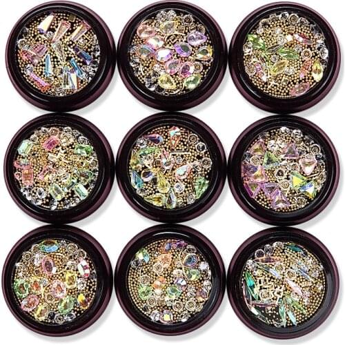 1pcs High Quality Sharp Bottom Shaped Transparent AB Color Diamond Mixed Metal Rivet Set DIY Nail Supplies Decoration 9 Optional