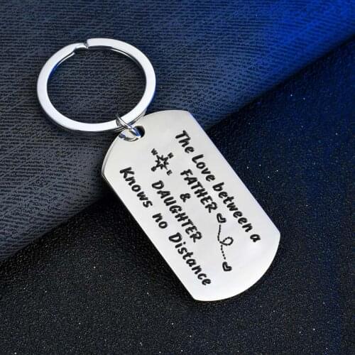 12PCs Dad Fathers Day Gifts The Love Between A Father And Daughter Knows No Distance Keyrings Dog Tag Stainless Steel Keychains