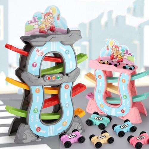 7 Layers Ramp Racer Click Car Slider Race Tracks With Mini Inertia Plastic Car Sliding Toys Toddler Motor Skill Educational Toys