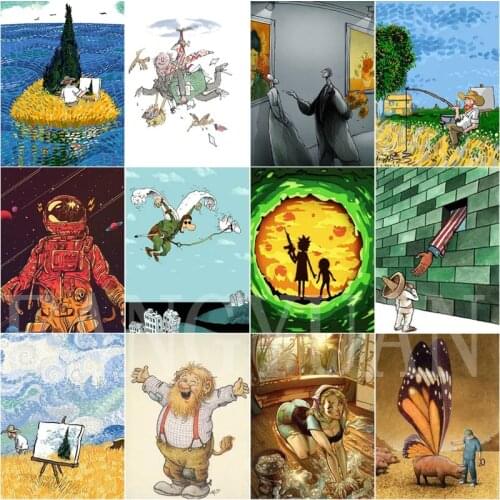 Anime Illustration Diy Diamond Pianting Cartoon Figures Scenery Wall Art Pictures Mosic Rhinestone Embroidery Cross Stitch Kits