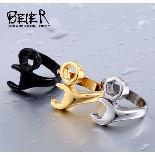 Beier 316L Stainless Steel Ring Hot Sale Punk Biker Wrench Man Ring Tools Fashion Jewelry LLBR8-021R