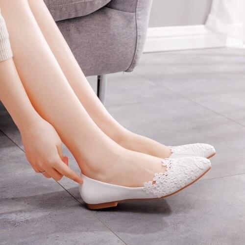 White Lace Flats Wedding Bridal Shoes Handmade Shoes For Pregnant Women Bridesmaid Party Dancing Shoe