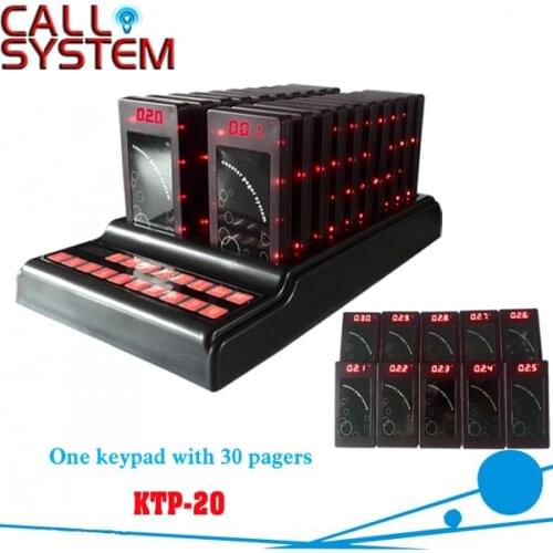 Wireless guest paging system / Restaurant calling / Transmitter and wireless coaster pager (1 keypad with charger 30 receivers)