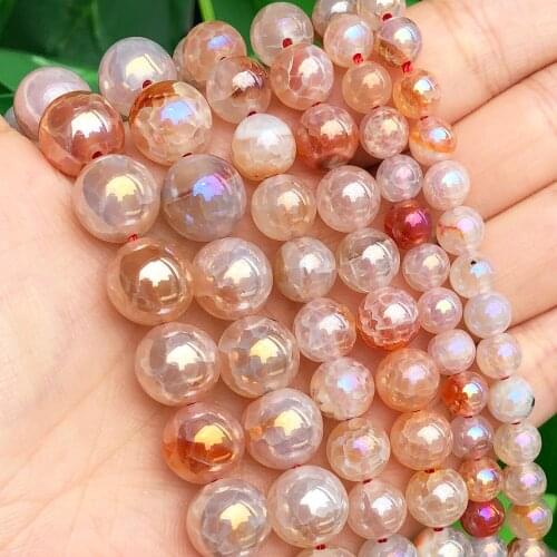 Natural White Cracked Dragon Fire Agates Light Champagne Metallic Coated Plated Beads for Jewelry Making DIY Bracelet 6 8 10mm