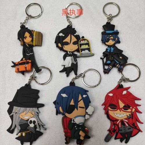 6 Pcs/lot Anime Black Butler Keychains Keyring Cartoon Shire Sebastian Pvc Double Side Soft Plastic Pendant Toy