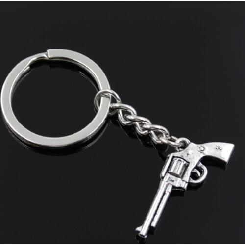 New Fashion Men 30mm Keychain DIY Metal Holder Chain Vintage Machine Gun Assault Rifle 35x15mm Antique Silver Color Pendant