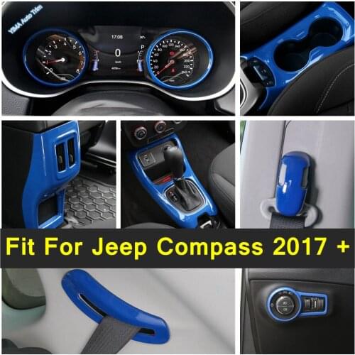 Water Cup Holder / Headlamp Switch / Storage Box / Instrument Gauge Ring / Safety Belt Cover Trim For Jeep Compass 2017 - 2020