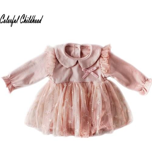 Baby cotton rompers bowknot flare sleeve lace mesh princess style adorable girls clothes infant newborn toddler star jumsuit0-2Y
