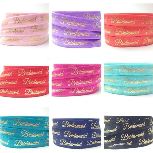 5/8" (5 yards/lot) Gold/Silver Bridesmaid Print Fold Over Elastics FOE Stretch Band Wedding Decor Party accessories