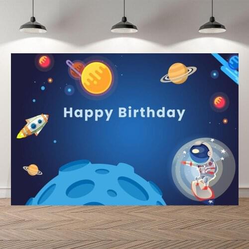 Space Adventure Boy Birthday Backdrop Customize Astronaut Spaceship Theme Party Photo Background For Dinner Table Home Decor