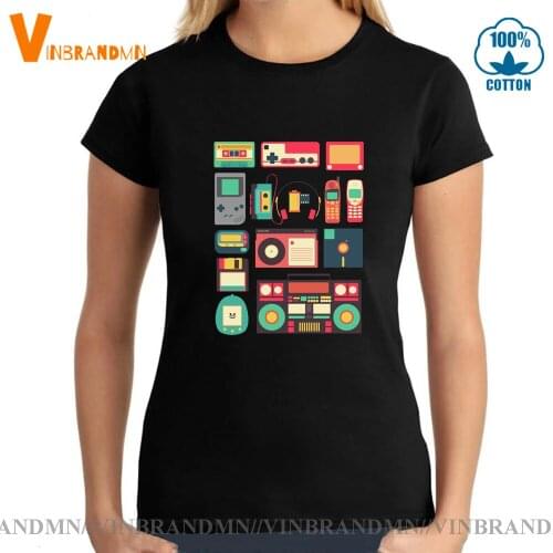 Techno Game PC T Shirt Console Cassette Controller Telephone Technology Videogame Black Tshirts For Women High Quality Print